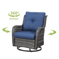 Hummuh Outdoor Swivel Rocker Wicker Patio Chairs High Back Pe Rattan Glider Chairs 4Pcs Patio Furniture Setgrey Blue