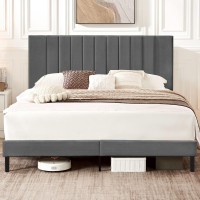 Flolinda Queen Size Platform Bed Frame With Velvet Upholstered Headboard And Wooden Slats Support Queen Size Bed And Headboard