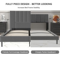 Flolinda Queen Size Platform Bed Frame With Velvet Upholstered Headboard And Wooden Slats Support Queen Size Bed And Headboard