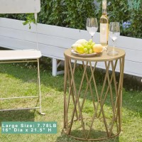 Ym Set Of 3 Gold End Tables Nesting Metal Round Coffee Table Heavy Duty Metal Plant Stand Garden Stool Outdoor Multifunction