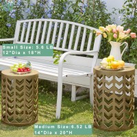 Ym Set Of 3 Gold End Tables Nesting Metal Round Coffee Table Heavy Duty Metal Plant Stand Garden Stool Outdoor Multifunction