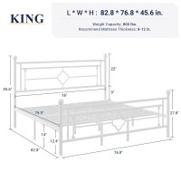 Allewie King Size Metal Platform Bed Frame With Victorian Vintage Headboard And Footboardmattress Foundationunder Bed Storage