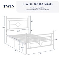 Allewie Twin Size Metal Platform Bed Frame With Victorian Vintage Headboard And Footboardmattress Foundationunder Bed Storage