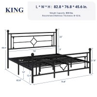 Allewie King Size Metal Platform Bed Frame With Victorian Vintage Headboard And Footboardmattress Foundationunder Bed Storage