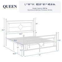 Allewie Queen Size Metal Platform Bed Frame With Victorian Vintage Headboard And Footboardmattress Foundationunder Bed Storage