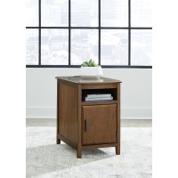 Signature Design by Ashley Devonsted Casual End Table with Cabinet, USB Ports, and Pull-Out Tray, Brown