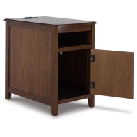 Signature Design by Ashley Devonsted Casual End Table with Cabinet, USB Ports, and Pull-Out Tray, Brown