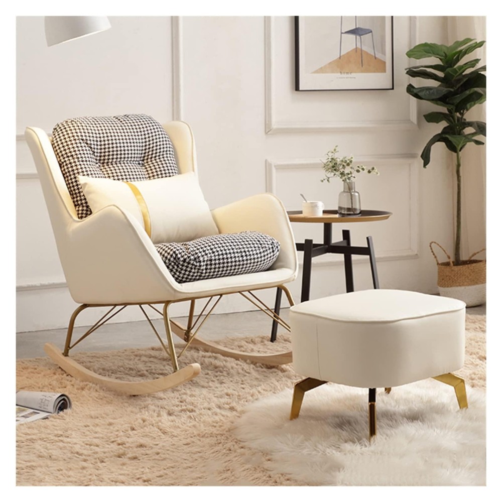 Wigselbl Nursery Rocking Chairs Glider Rocker Chair With Lumbar Pillow And Ottoman,Indoor Baby Nursing Glider Rocker Chair Comfy Nursing Armchair Mid-Century Accent Chair For Mom (Color : White)