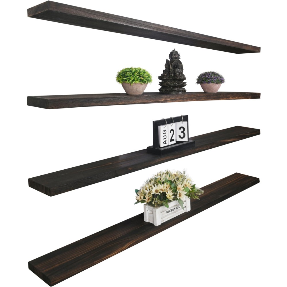 Yywuojj Wood Floating Shelves For Wall Decor Rustic Wall Shelves For Bedroom Bathroom Kitchen Living Room Set Of 4 Walnut 48 I