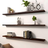 Yywuojj Wood Floating Shelves For Wall Decor Rustic Wall Shelves For Bedroom Bathroom Kitchen Living Room Set Of 4 Walnut 48 I