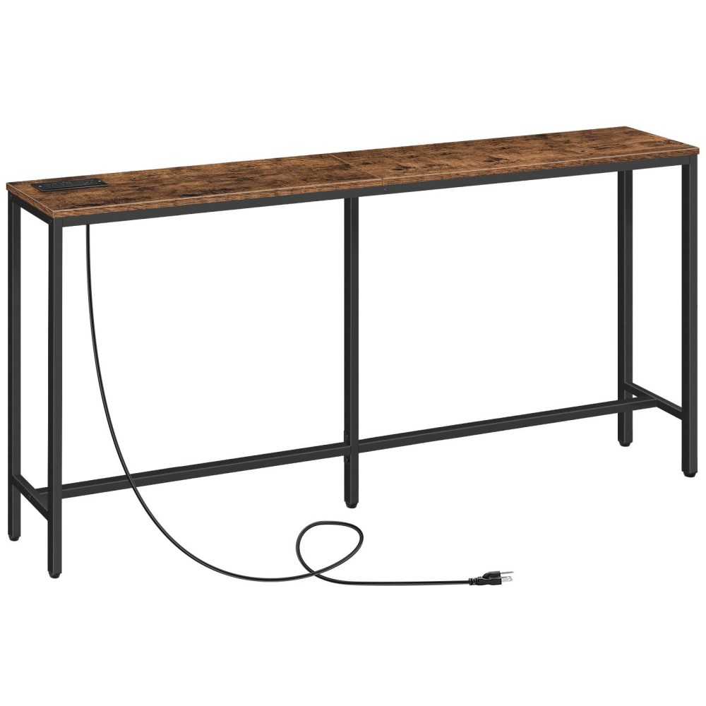 Mahancris Console Table With Power Outlet 63 Narrow Sofa Industrial Entryway Behind Couch Table With Usb Ports For Entryway