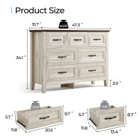 Linsy Home Dresser For Bedroom 7 Drawer Dresser With Metal Handles White Chest Of Drawers For Living Room Entryway And Hallwa