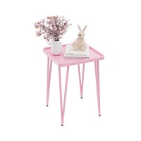 Palama Square Side Table For Living Room, Small Square Table With Metal Frame, Modern Home D?Or Small Accent Table, Easy Assembly Pink Bedside Table, Small Table