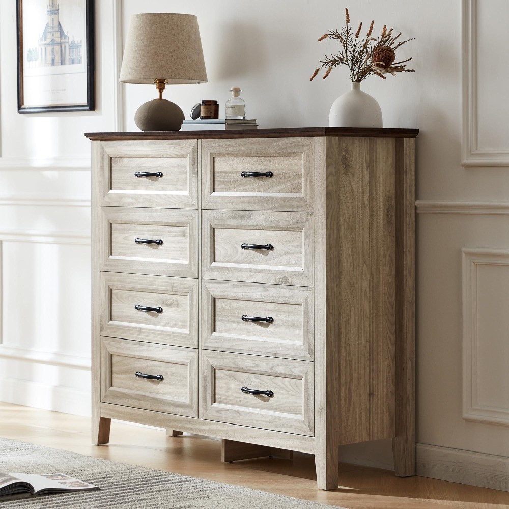 Linsy Home Dresser For Bedroom 8 Drawer Dresser With Metal Handles White Chest Of Drawers For Living Room Entryway And Hallwa