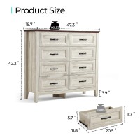 Linsy Home Dresser For Bedroom 8 Drawer Dresser With Metal Handles White Chest Of Drawers For Living Room Entryway And Hallwa