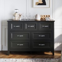 Linsy Home Black Dresser For Bedroom Long Dresser With 7 Drawers Wood Chest Of Drawers With Metal Handles Ideal For Living Ro