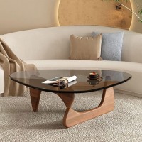 Triangle Coffee Table Glass Top And Wooden Base Abstract End Table Midcentury Modern Coffee Table Unique Coffee Table For Small