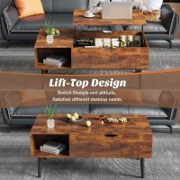 Sweetcrispy Coffee Table Brown, Lift Top Coffee Tables For Living Room, Small Rising Wooden Dining Center Tables With Storage Shelf And Hidden Compartment