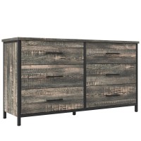 Ikeno 6 Double Drawer Dresser For Bedroom, Industrial Chests Of Drawers With Sturdy Steel Frame, Farmhouse Wood Rustic Storage Cabinet For Bedroom Living Room Hallway Office