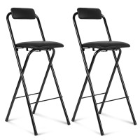 Thyle Folding Bar Stool With Backrest Leather Padded Counter Height Foldable Stool Portable Folding Stool Tall Bar Stools For