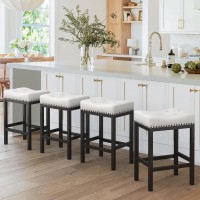 Lue Bona Counter Height Bar Stools 24 Inch Saddle Backless Bar Stools Set Of 4 For Kitchen Counter White Faux Leather Counter