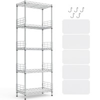 Linsy Home Upgrade 5Tier Storage Shelves Height Adjustable Pantry Shelves With 5 Hooks Shelf Liners Metal Shelves For Stora