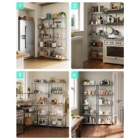 Linsy Home Upgrade 5Tier Storage Shelves Height Adjustable Pantry Shelves With 5 Hooks Shelf Liners Metal Shelves For Stora