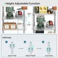 Linsy Home Upgrade 5Tier Storage Shelves Height Adjustable Pantry Shelves With 5 Hooks Shelf Liners Metal Shelves For Stora