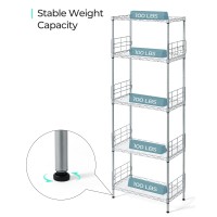 Linsy Home Upgrade 5Tier Storage Shelves Height Adjustable Pantry Shelves With 5 Hooks Shelf Liners Metal Shelves For Stora