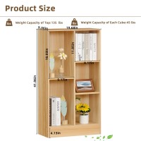 Leyaoyao 5 Cube Midcentury Modern Natural Wood Bookshelf With Base 3 Tier Storage Organizer Shelf Rustic Wood Display Cabinet