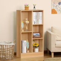 Leyaoyao 5 Cube Midcentury Modern Natural Wood Bookshelf With Base 3 Tier Storage Organizer Shelf Rustic Wood Display Cabinet