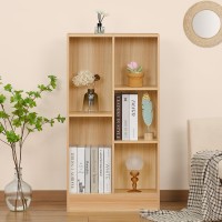 Leyaoyao 5 Cube Midcentury Modern Natural Wood Bookshelf With Base 3 Tier Storage Organizer Shelf Rustic Wood Display Cabinet