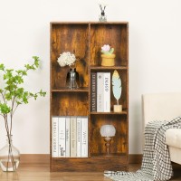 Leyaoyao 5 Cube Midcentury Modern Brown Wood Bookcase 3 Tier Storage Organizer Shelf Rustic Display Cabinet For Bedroom Livi