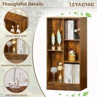 Leyaoyao 5 Cube Midcentury Modern Brown Wood Bookcase 3 Tier Storage Organizer Shelf Rustic Display Cabinet For Bedroom Livi