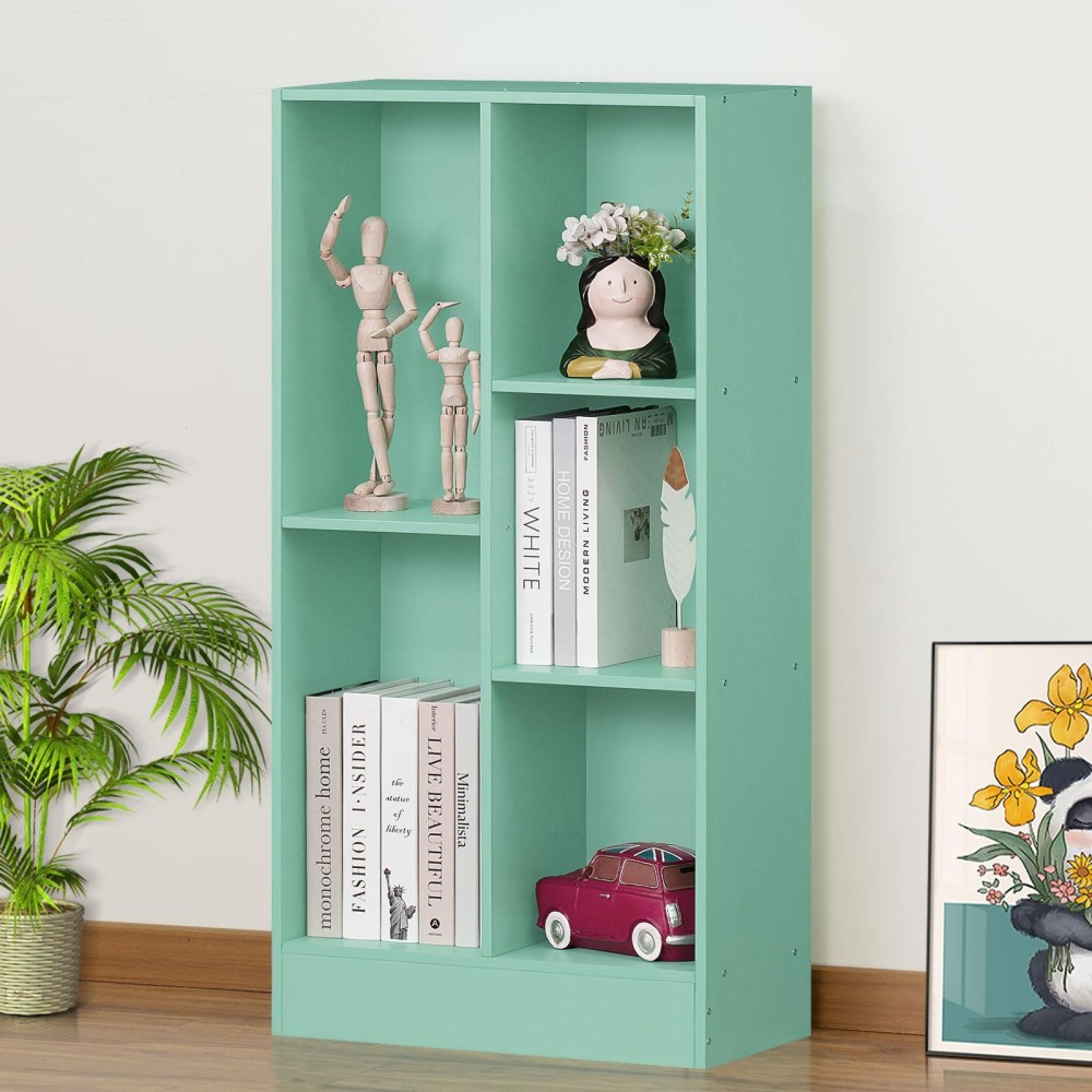 Leyaoyao 5 Cube Bookshelf With Base 3 Tier Modern Mintgreen Kids Bookcase Standing Wide Bookshelves Storage Organizer Toy Shelf