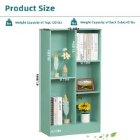 Leyaoyao 5 Cube Bookshelf With Base 3 Tier Modern Mintgreen Kids Bookcase Standing Wide Bookshelves Storage Organizer Toy Shelf