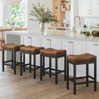 Lue Bona Counter Height Bar Stools 24 Inch Saddle Backless Bar Stools Set Of 4 For Kitchen Counter Faux Leather Counter Stools