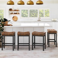 Lue Bona Counter Height Bar Stools 24 Inch Saddle Backless Bar Stools Set Of 4 For Kitchen Counter Faux Leather Counter Stools