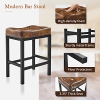 Lue Bona Counter Height Bar Stools 24 Inch Saddle Backless Bar Stools Set Of 4 For Kitchen Counter Faux Leather Counter Stools