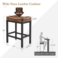 Lue Bona Bar Stools Set Of 2 24 Inch Saddle Square Counter Height Bar Stools For Kitchen Island Modern Backless Faux Leather C