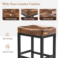 Lue Bona Bar Stools Set Of 2 24 Inch Saddle Square Counter Height Bar Stools For Kitchen Island Modern Backless Faux Leather C