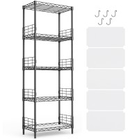 Linsy Home Upgrade 5Tier Storage Shelves Height Adjustable Pantry Shelves With 5 Hooks Shelf Liners Metal Shelves For Stora