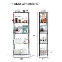 Linsy Home Upgrade 5Tier Storage Shelves Height Adjustable Pantry Shelves With 5 Hooks Shelf Liners Metal Shelves For Stora