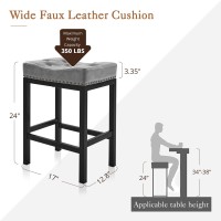 Lue Bona Bar Stools Set Of 2 24 Inch Saddle Square Counter Height Bar Stools For Kitchen Island Modern Backless Faux Leather C