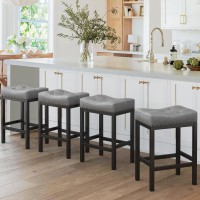 Lue Bona Counter Height Bar Stools 24 Inch Saddle Backless Bar Stools Set Of 4 For Kitchen Counter Faux Leather Counter Stools