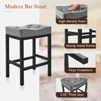 Lue Bona Counter Height Bar Stools 24 Inch Saddle Backless Bar Stools Set Of 4 For Kitchen Counter Faux Leather Counter Stools