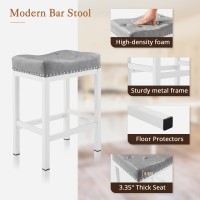 Lue Bona Bar Stools Set Of 2 24 Inch Saddle Square Counter Height Bar Stools For Kitchen Island Modern Backless Faux Leather C