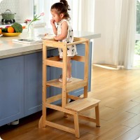 Height Adjustable Kitchen Step Stool For Toddlers, Kids Montessori Learning Stool, Baby Standing Tower For Counter, Children Standing Helper (Natural)