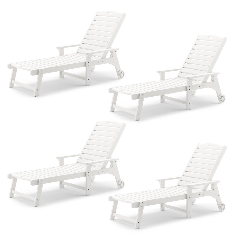 Lue Bona Outdoor Chaise Lounge Chairs Set Of 4 Hdps Material 3Year Warranty Patio Lounge Chair With Adjustable Backrest Res