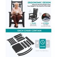 Serwall Outdoor Rocking Chair Set Of 2 Hdpe Rocking Chairs For Adult Black